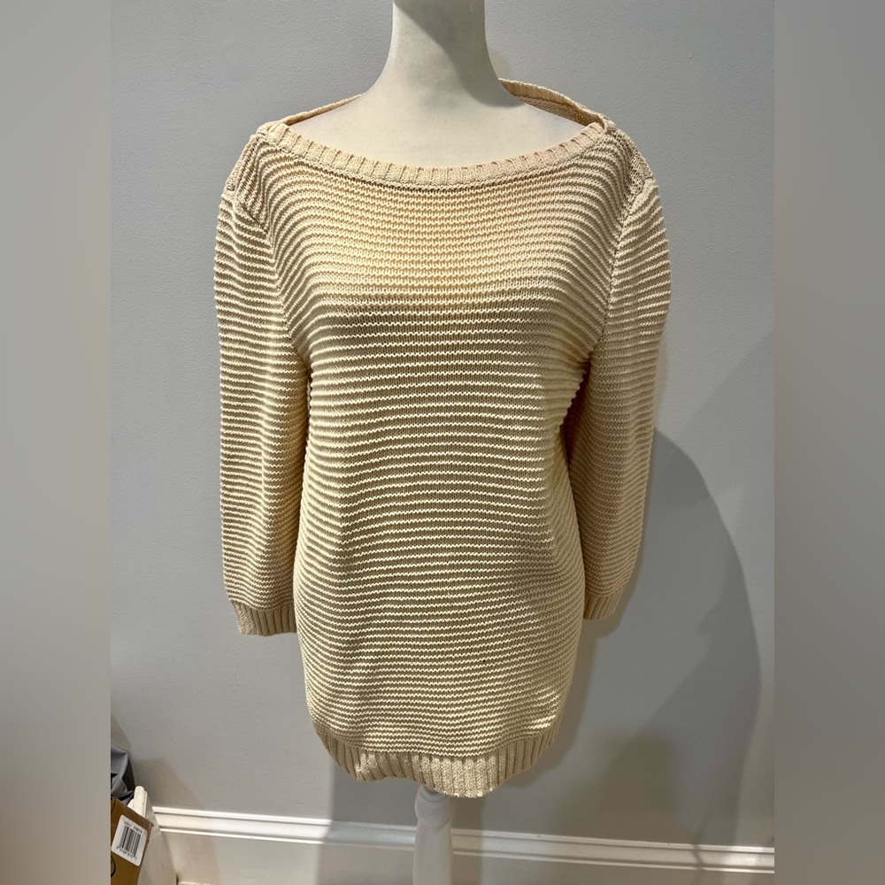 Ralph Lauren 100% Cotton Ivory Cream Boatneck Knit Sweater Size XL‎